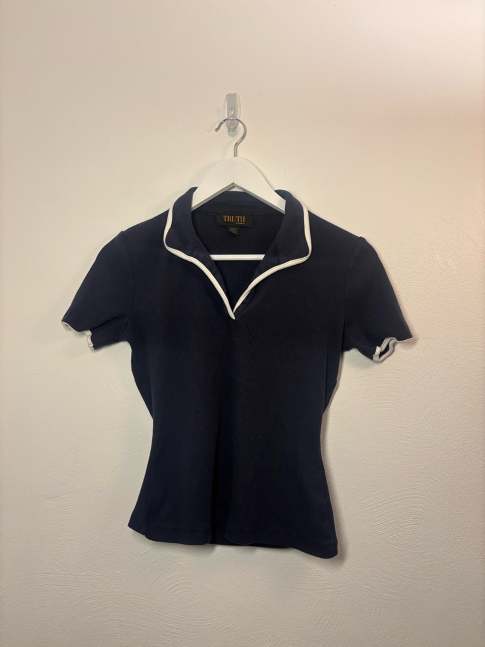 TRUTH Navy Short-Sleeve Polo Top with White Trim Size XS